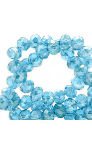 Faceted glass beads 8x6mm disc Lagoon blue-pearl shine coating
